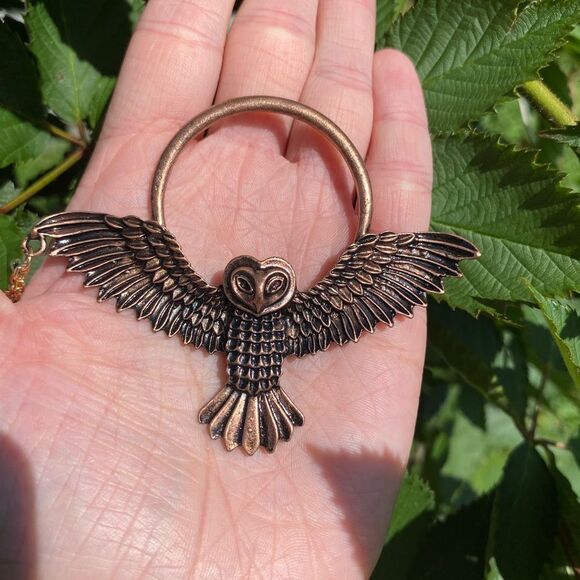 Bohemian Bronze Owl Hairpin with chain accent engraved detailing NEW - Picture 4 of 8